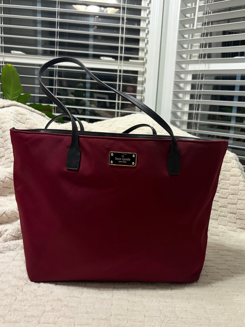 kate spade Burgundy Tote with Black Handles